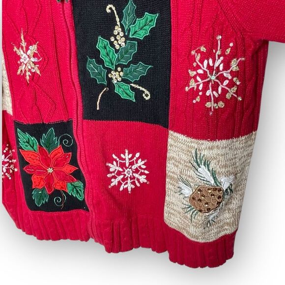 Y2K Tiara International Christmas Cardigan Beaded Grandmacore Ugly Plus Size 1X - Picture 10 of 12